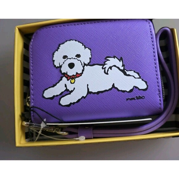 Bichon Frise White Puppy Dog Purple Wristlet Zip Around Wallet Marc Tetro NIB - Picture 6 of 12